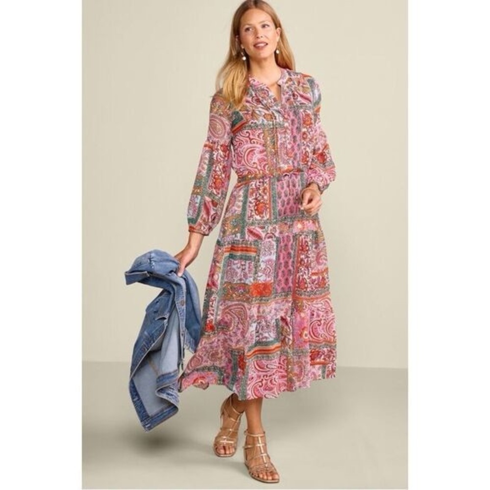 Soft Surroundings Patchwork Paisley Midi Dress Bo… - image 3